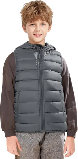 SOLOCOTE Boy's Puffer Vest Hooded Coat Water-Resistant Warm Winter Fleece Sleeveless Girl's Jacket for 6-14 Years