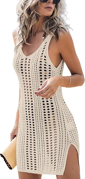 Sulozom Women Swimsuits Cover Ups Crochet Bathing Suit Tassel Bikini Coverup Beach Swimwear
