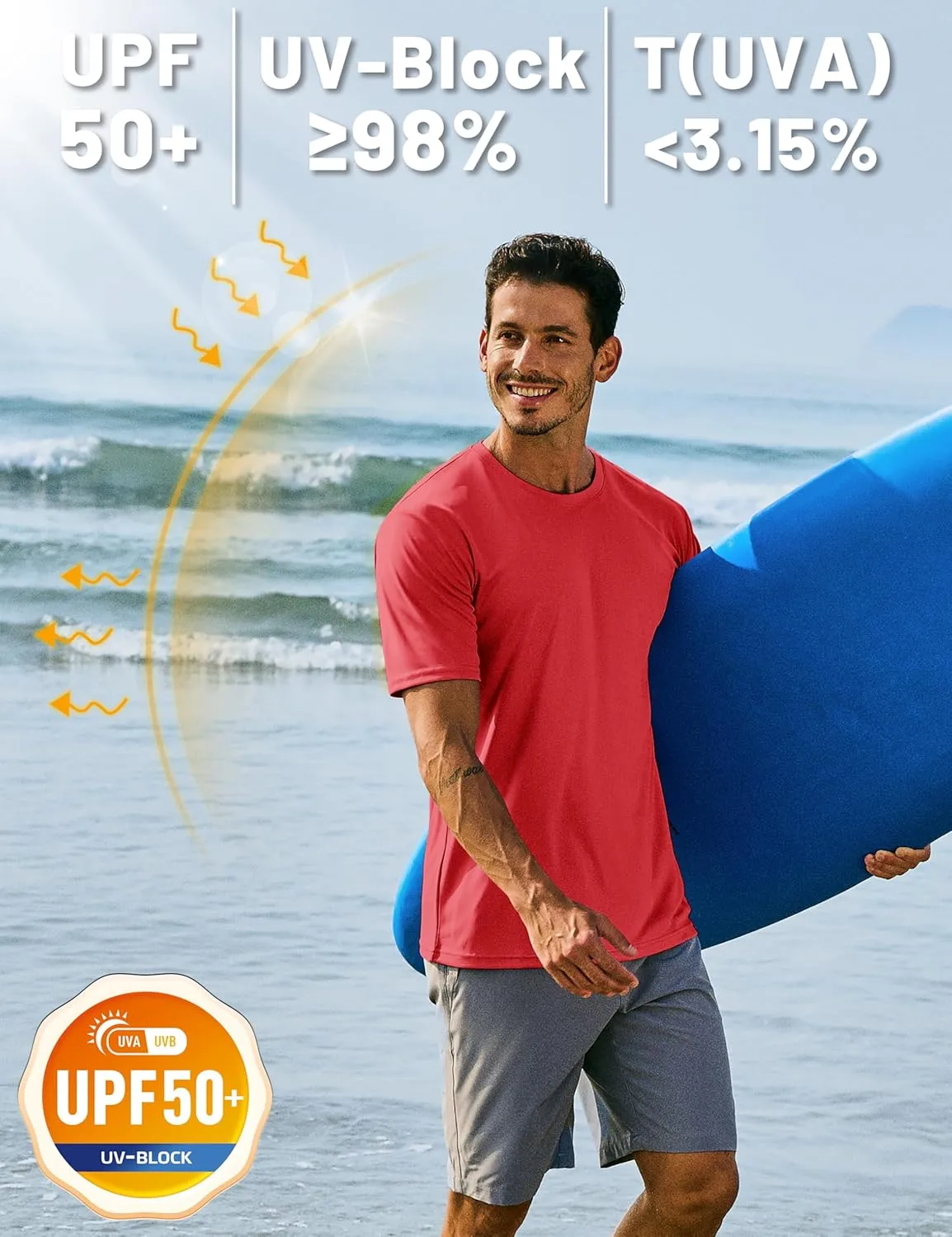 TACVASEN Swim Shirts for Men Rash Guard SPF Short Sleeve Sun T-Shirt UPF 50 Quick Dry Lightweight Fishing Water Shirt