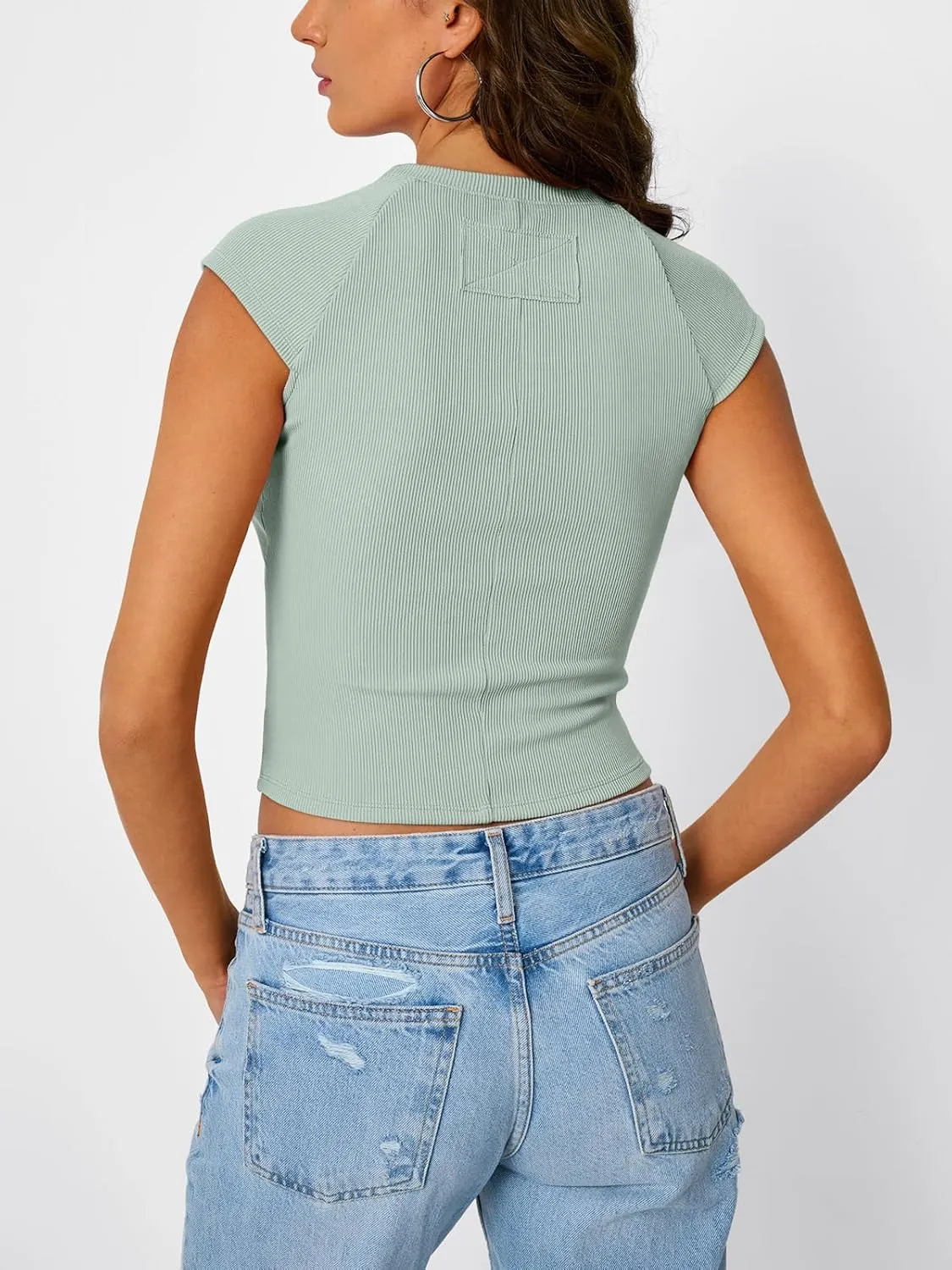 Trendy Queen Women's Cap Sleeve Shirts Ribbed Knit Summer Top 2025 Basic Cute Y2k Tee Crop Clothes