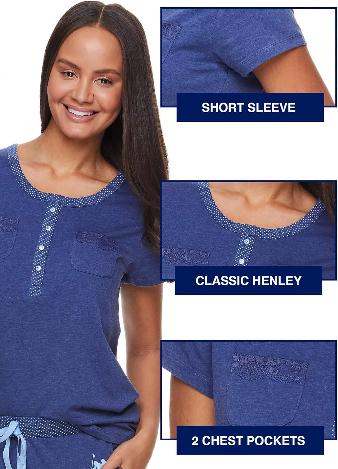 U.S. Polo Assn. Womens Pajama Set with Pockets - Short Sleeve Shirt and Pajama Pants Pj Set