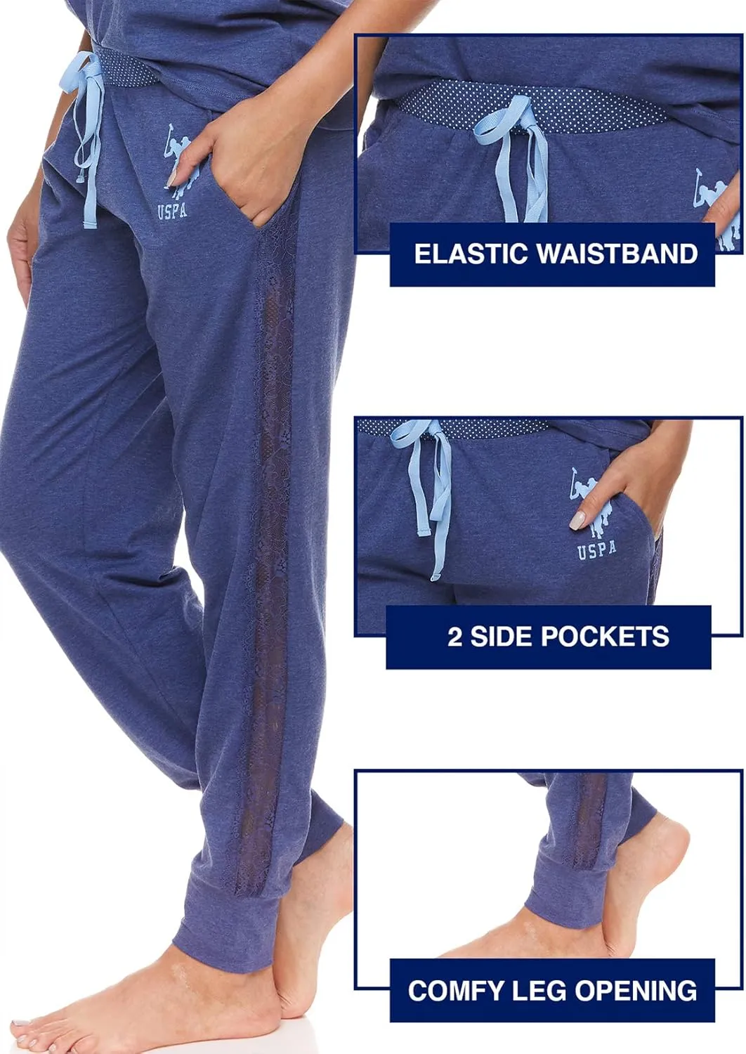 U.S. Polo Assn. Womens Pajama Set with Pockets - Short Sleeve Shirt and Pajama Pants Pj Set