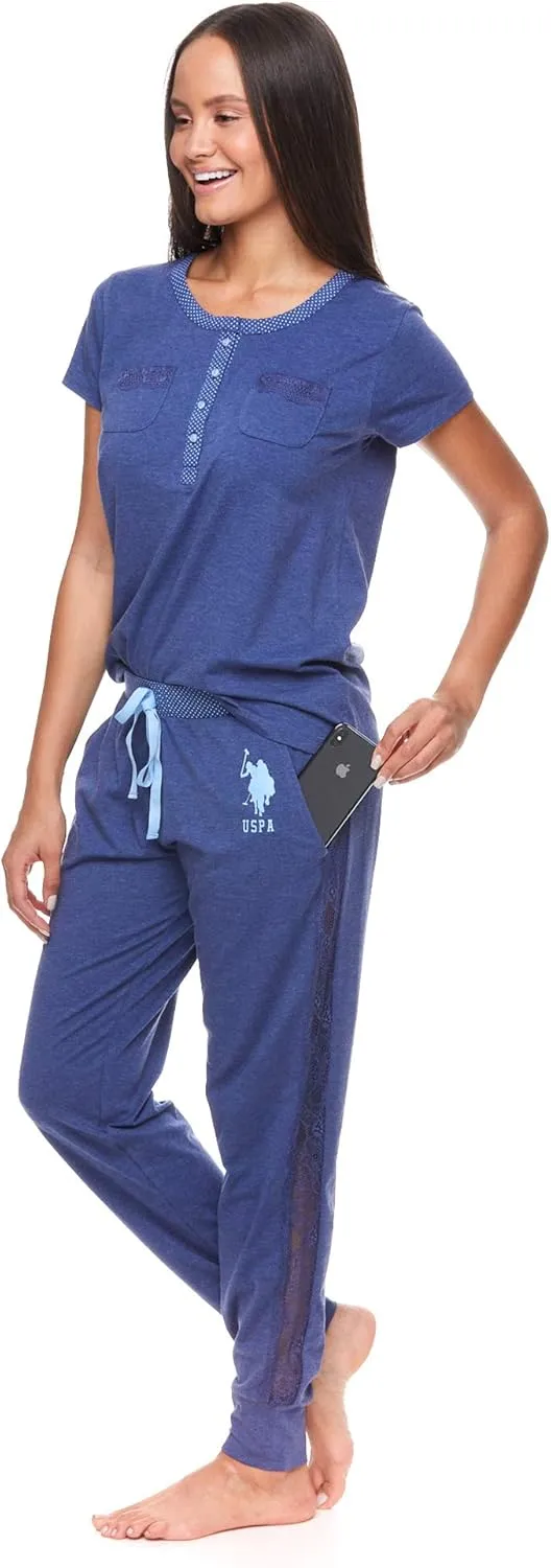 U.S. Polo Assn. Womens Pajama Set with Pockets - Short Sleeve Shirt and Pajama Pants Pj Set