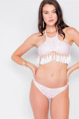 White & Orange Tassel Two Piece Bikini Set  /1-1-1-1