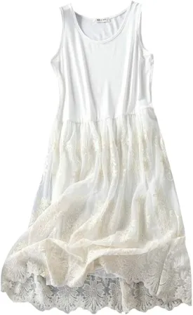 Women Casual Floral Lace Trim Extender Camisole Dress Slip Spaghetti Tank Top for Summer