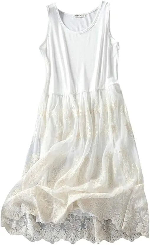 Women Casual Floral Lace Trim Extender Camisole Dress Slip Spaghetti Tank Top for Summer