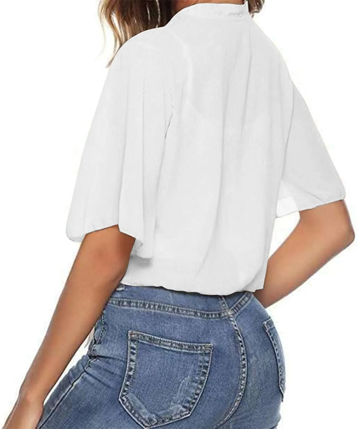 Women Shrug Chiffon Cardigan Open Front Short Sleeve Bolero 2025 Summer Lightweight Tie Front Top Rash Guard for Dress