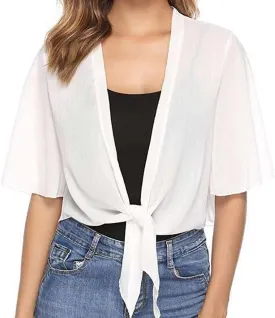 Women Shrug Chiffon Cardigan Open Front Short Sleeve Bolero 2025 Summer Lightweight Tie Front Top Rash Guard for Dress