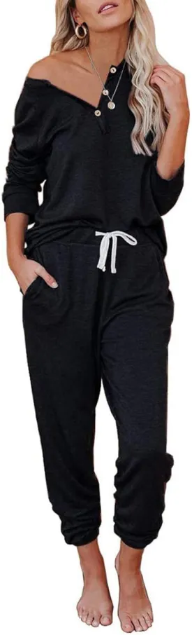 Women's 2 Piece Outfits Lounge Sets Long Sleeve Tops and Jogger Sweatpants Track Sweats Suits Loungewear Pajama Sets