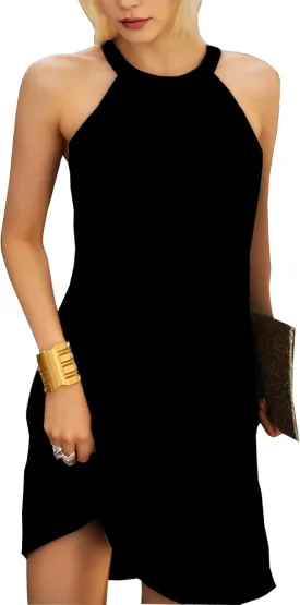 Womens Casual Halter Neck Dress Sleeveless Floral Print A-line Mini Sundress Summer for Beach Party Dresses 2025