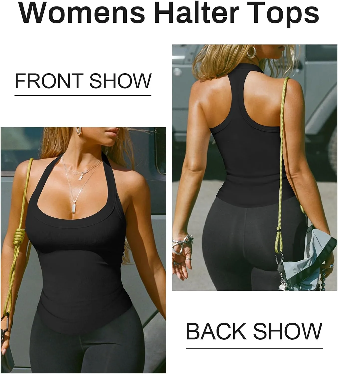 Womens Halter Top Deep Scoop Neck Low Cut Racerback Tank Top for Women Workout Ribbed Knit Fitted Sleeveless Cami Shirt