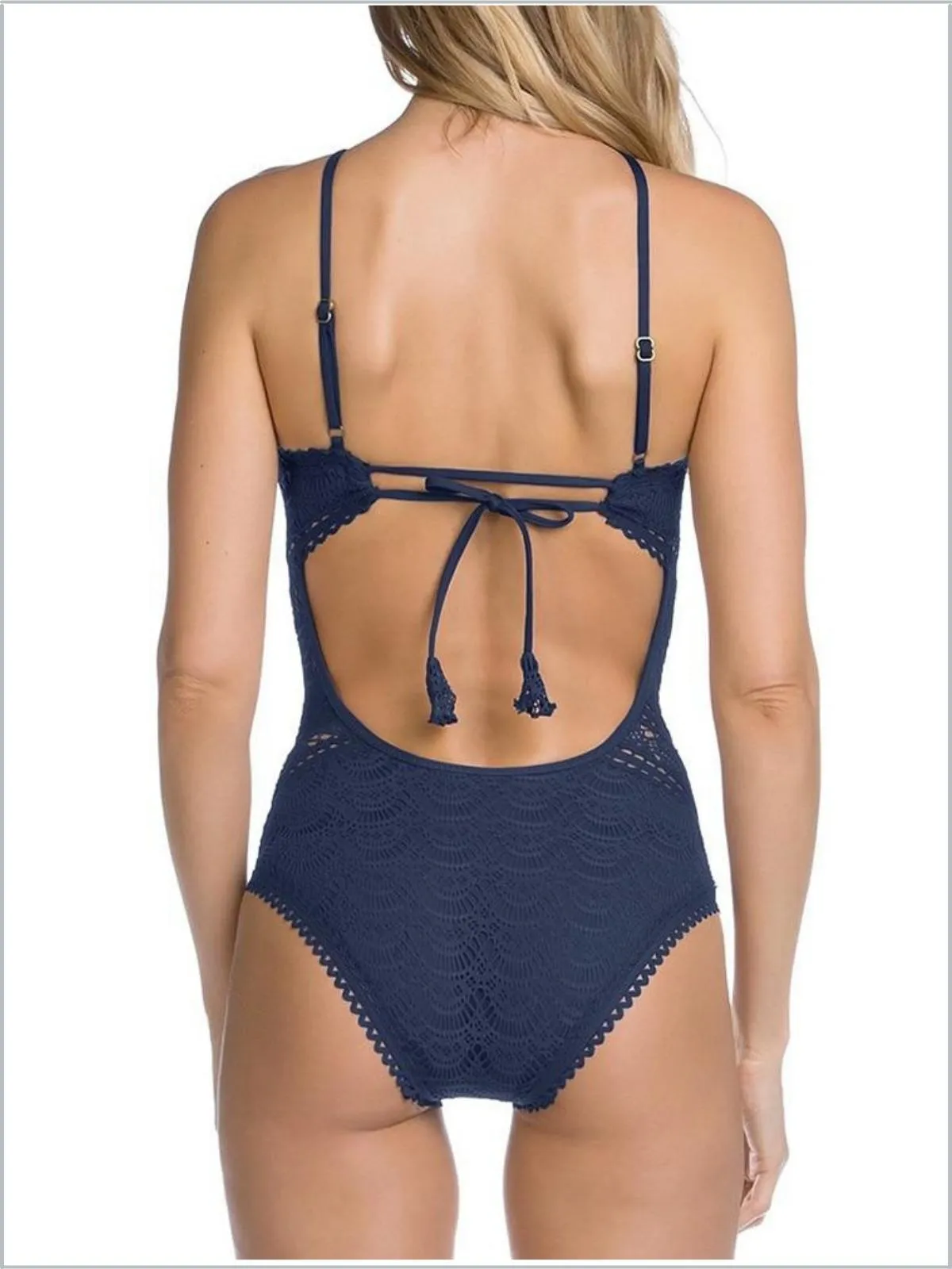 Women's High Neck Halter Style Lace One Piece Swimsuit