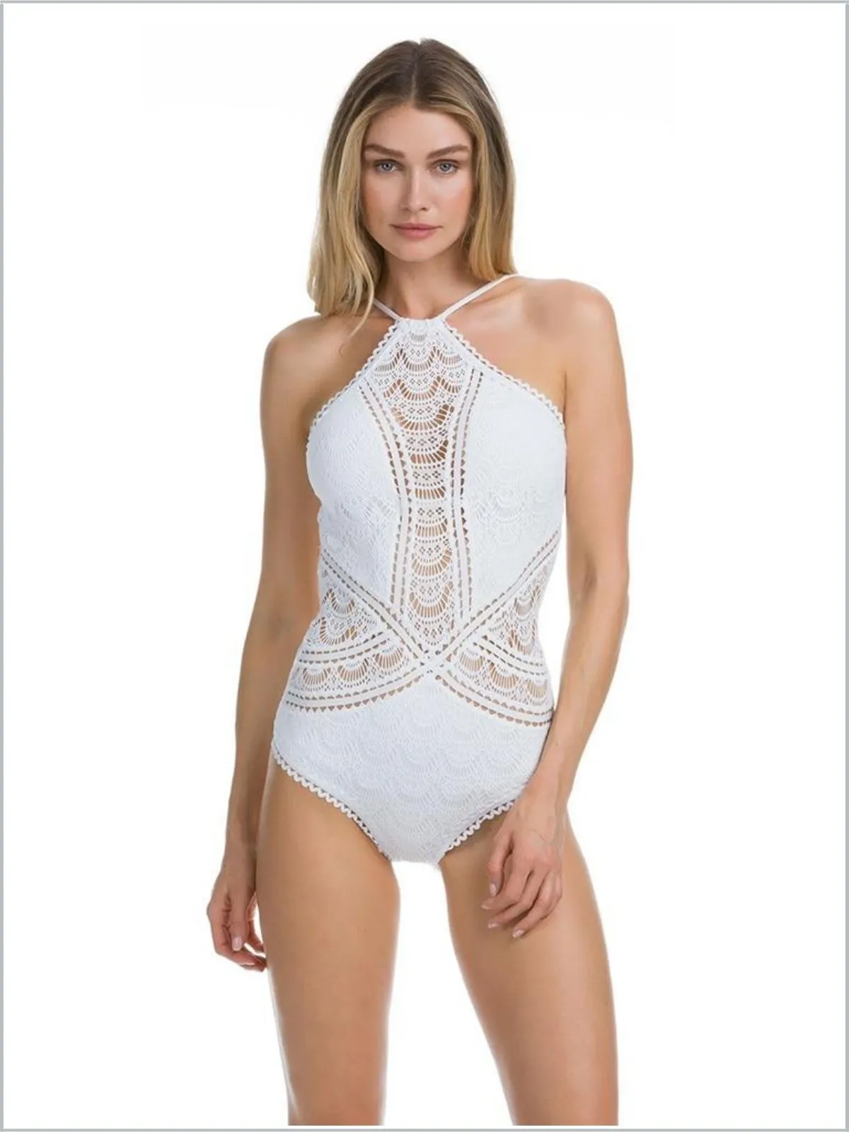 Women's High Neck Halter Style Lace One Piece Swimsuit