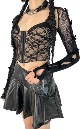 Women's Mesh Lace Shrug Crop Top Y2K Aesthetic Arm Sleeves Cardigan with Bow Grunge Cute Fairycore Accessories