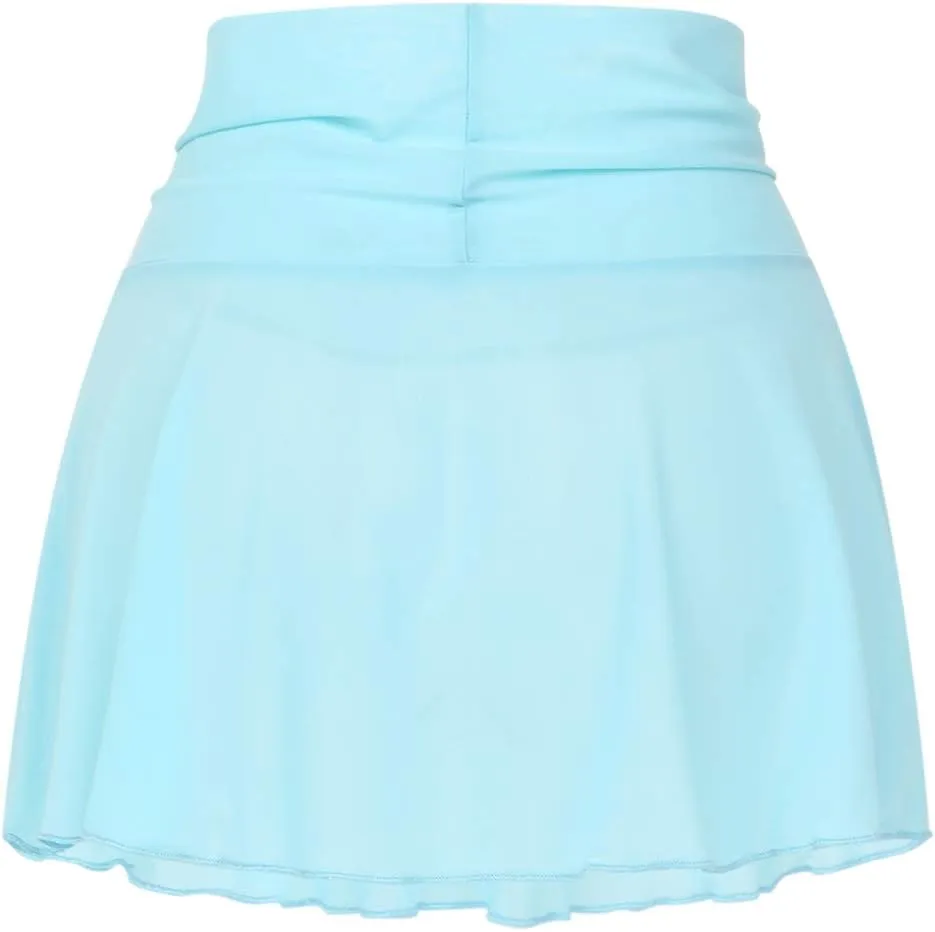 Women's Sheer Mesh Mini Skirts See-Through High Waist Solid Skater Skirt Beach Cover-ups Without Briefs