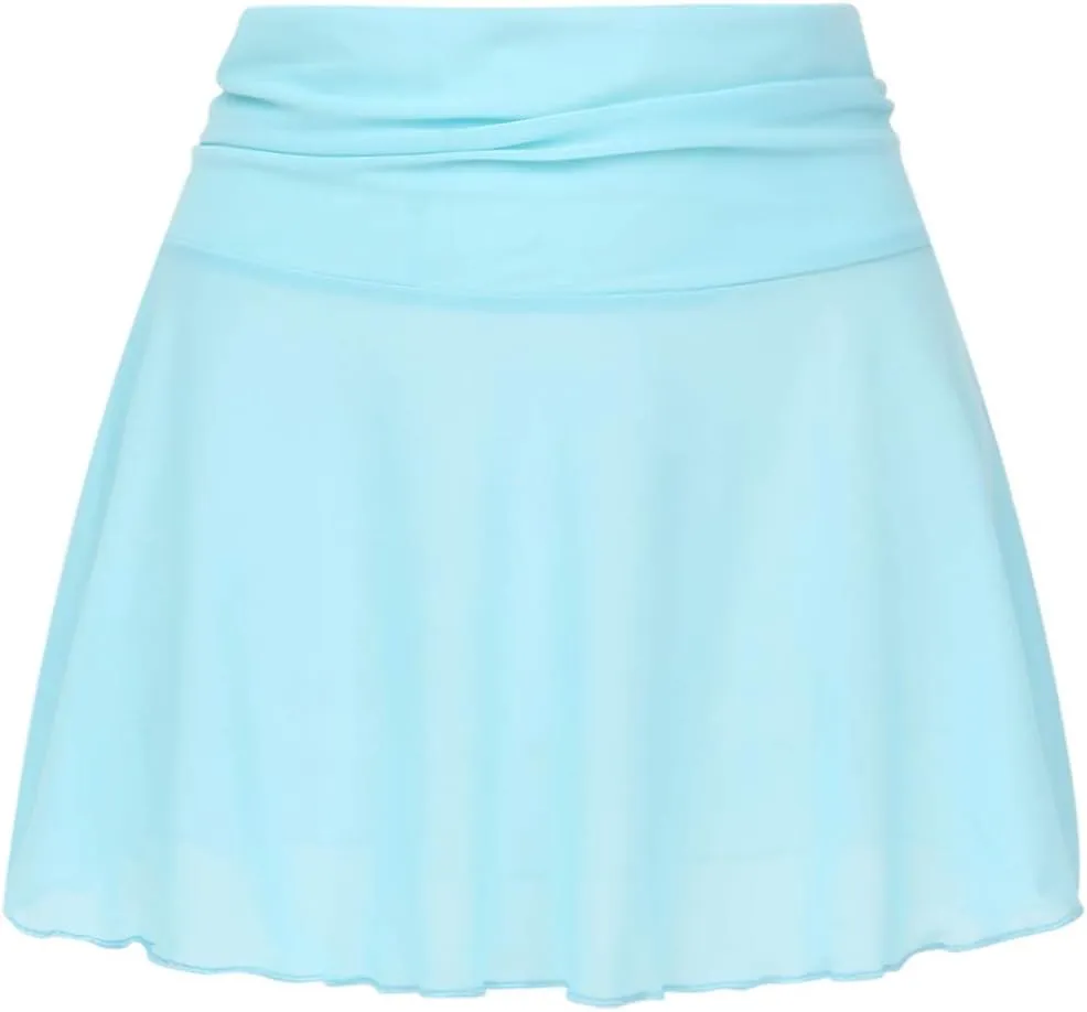 Women's Sheer Mesh Mini Skirts See-Through High Waist Solid Skater Skirt Beach Cover-ups Without Briefs