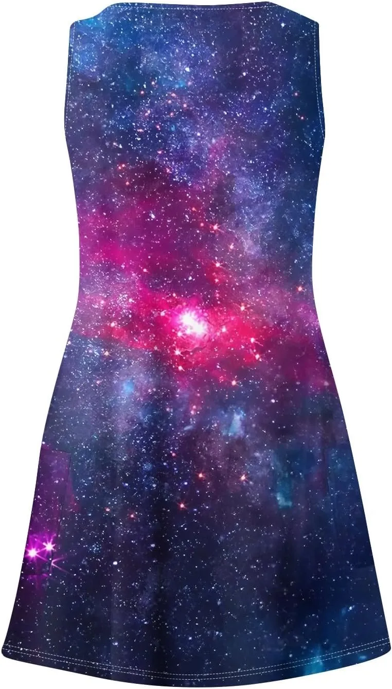 Women's Summer Dresses Vacation Printed Sundress Beach Sleeveless Dress with Pocket V Neck Casual Swimsuit Coverup