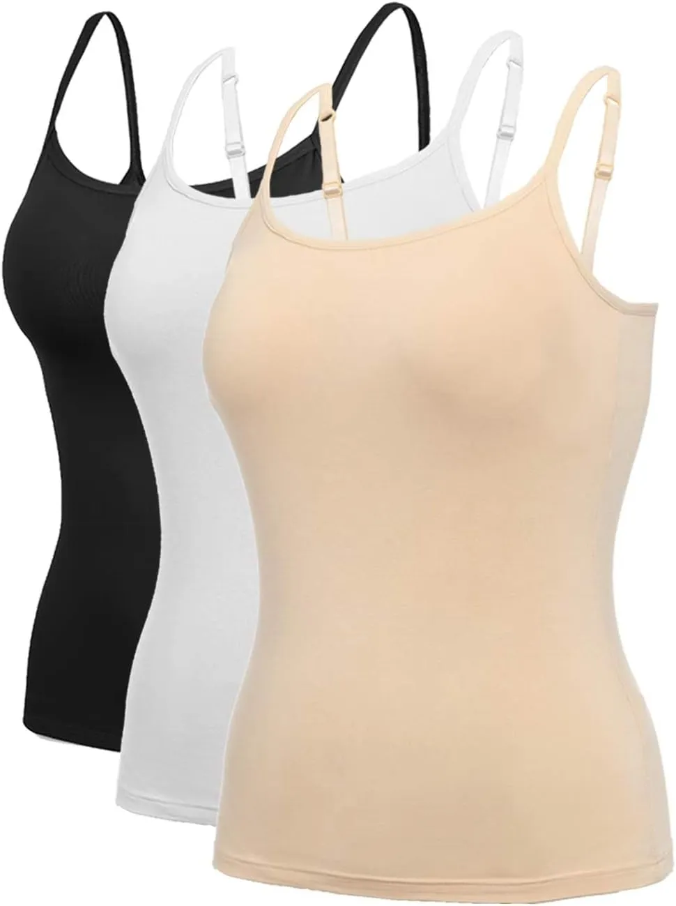 Womens Tank Tops Adjustable Strap Camisole with Built in Padded Bra Vest Sleeveless Layer Top 1/2/3 Packs