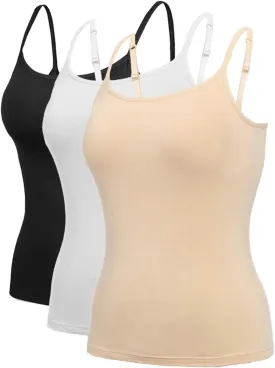 Womens Tank Tops Adjustable Strap Camisole with Built in Padded Bra Vest Sleeveless Layer Top 1/2/3 Packs