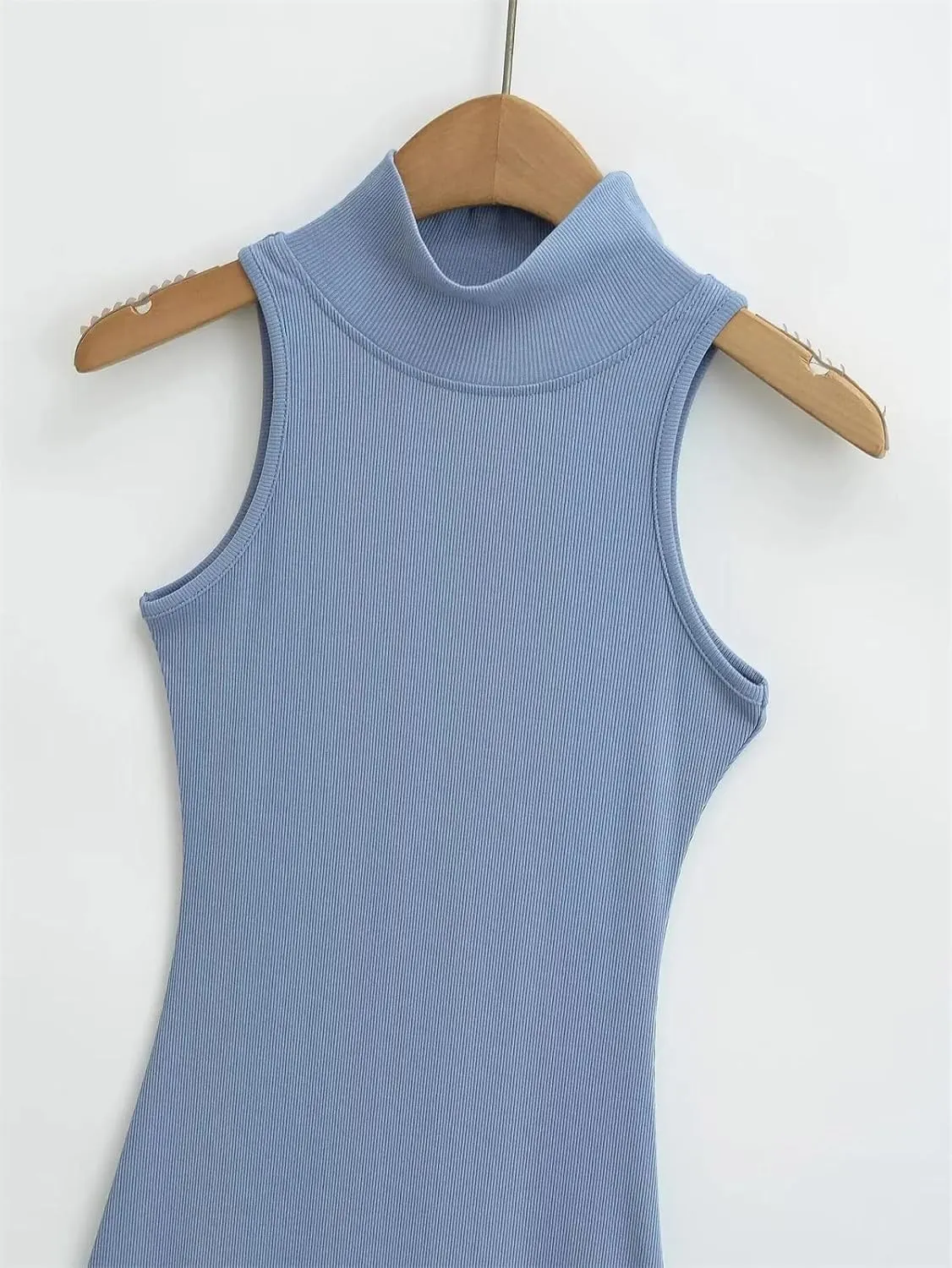 Women's Turtleneck Sleeveless Knitted Dress Slim Fit Stretch Solid Color Trumpet Fishtail Midi Dress