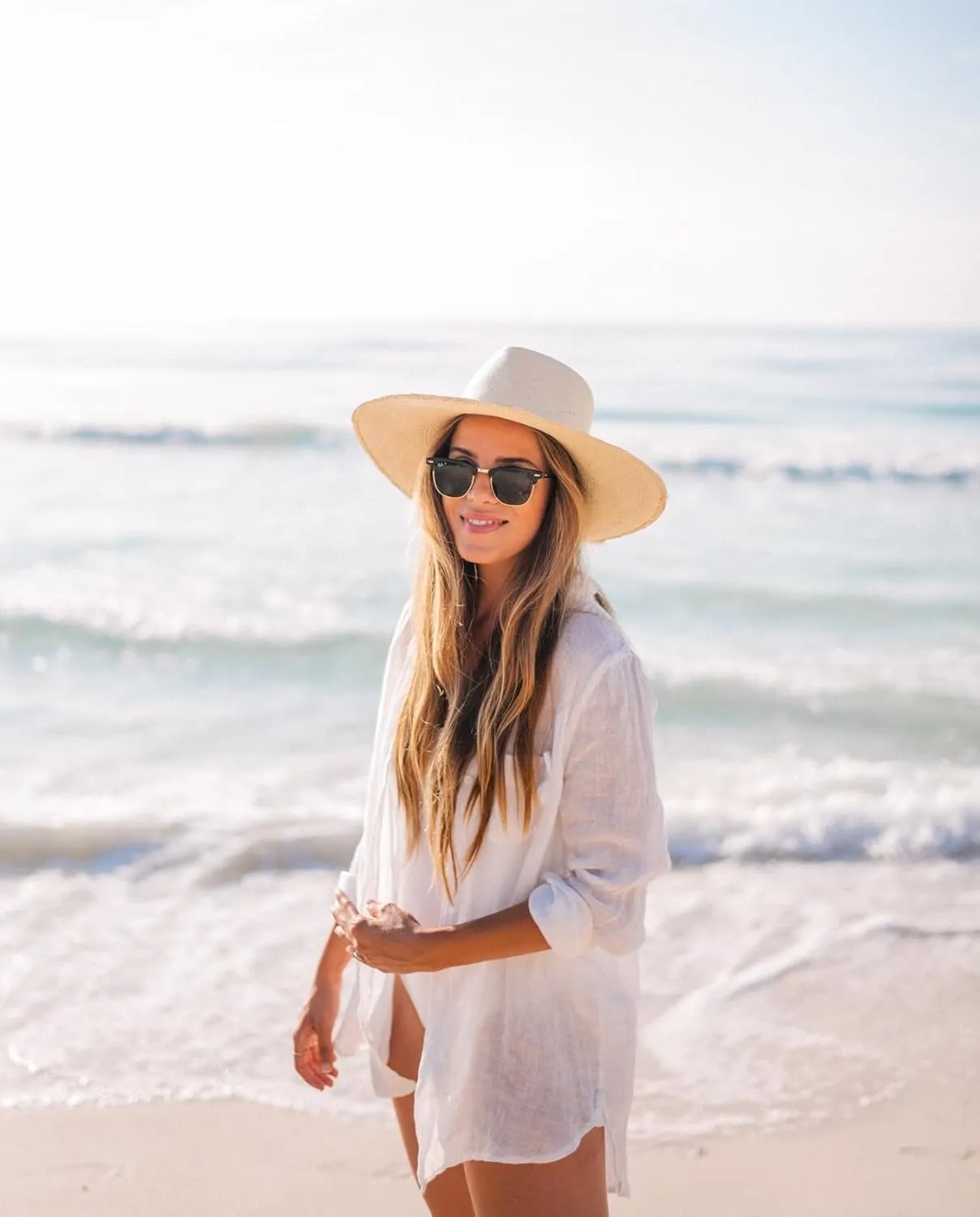 Zoye Chen Womens Bikini Swimsuit Cover Up Button Down V Neck Shirts Long Sleeve Blouse Beachwear Bathing Suit